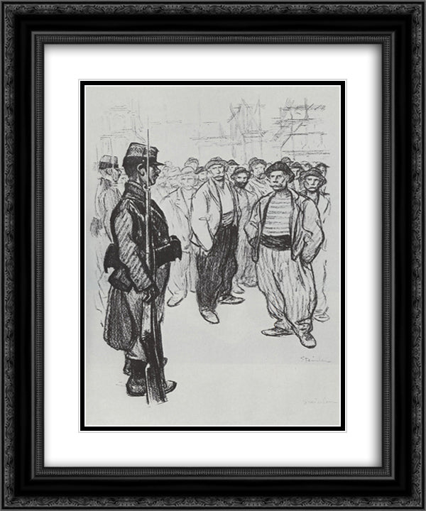 La Greve des Juifs 20x24 Black Ornate Wood Framed Art Print Poster with Double Matting by Steinlen, Theophile