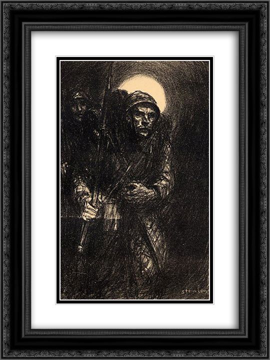 La Guerre 18x24 Black Ornate Wood Framed Art Print Poster with Double Matting by Steinlen, Theophile
