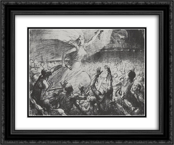 La Liberatrice 24x20 Black Ornate Wood Framed Art Print Poster with Double Matting by Steinlen, Theophile