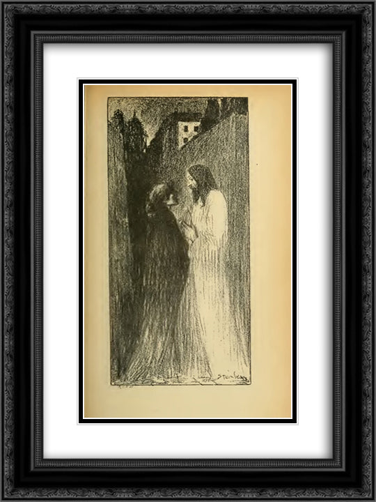 La Madeleine 18x24 Black Ornate Wood Framed Art Print Poster with Double Matting by Steinlen, Theophile