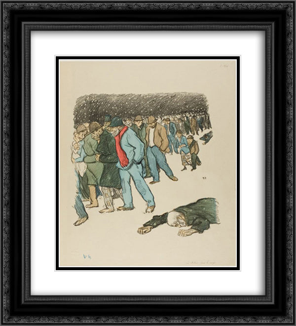 La Misere Sous La Neige 20x22 Black Ornate Wood Framed Art Print Poster with Double Matting by Steinlen, Theophile