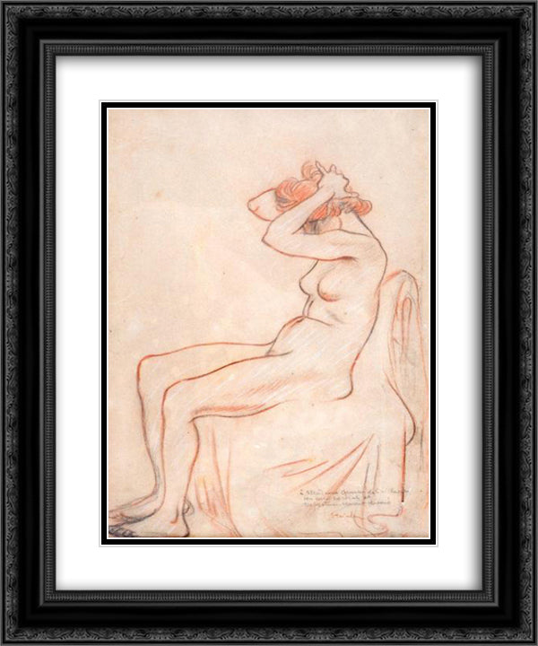 La Modele Nu a la Chevelure Rousse 20x24 Black Ornate Wood Framed Art Print Poster with Double Matting by Steinlen, Theophile