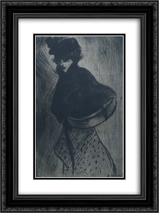 La Modiste 18x24 Black Ornate Wood Framed Art Print Poster with Double Matting by Steinlen, Theophile