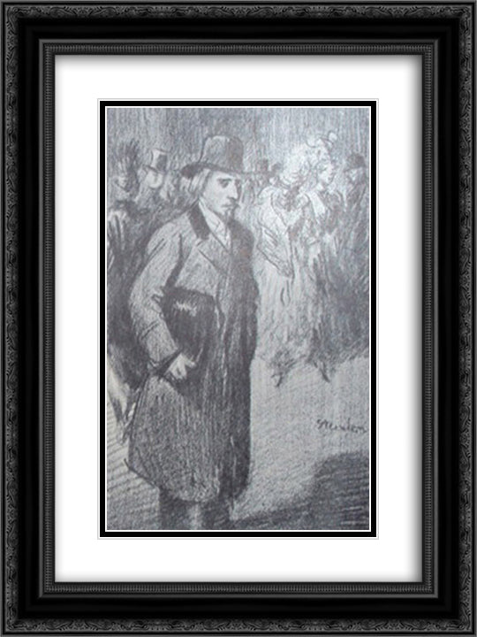 La Nuit de Philodore 18x24 Black Ornate Wood Framed Art Print Poster with Double Matting by Steinlen, Theophile