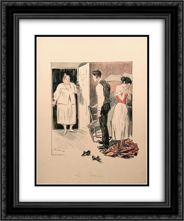 La Patronne 20x24 Black Ornate Wood Framed Art Print Poster with Double Matting by Steinlen, Theophile