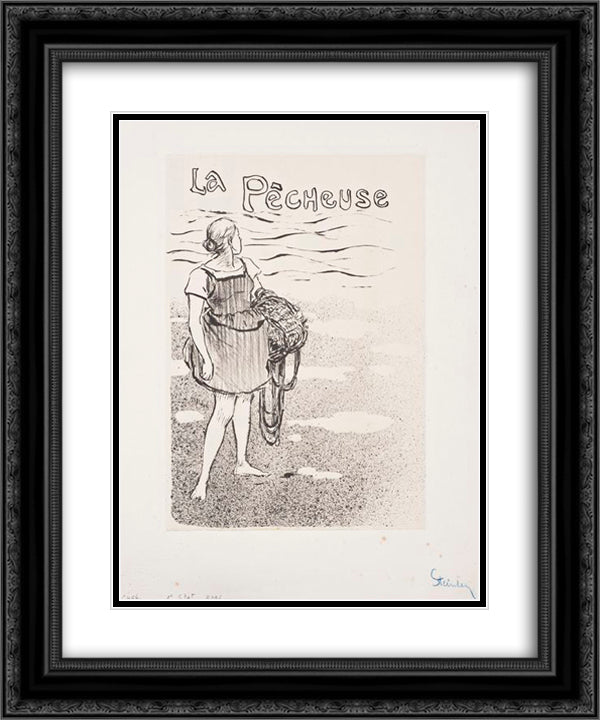La Pecheuse 20x24 Black Ornate Wood Framed Art Print Poster with Double Matting by Steinlen, Theophile