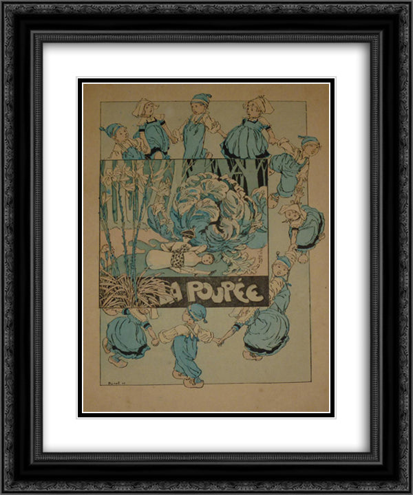 La Poupee 20x24 Black Ornate Wood Framed Art Print Poster with Double Matting by Steinlen, Theophile