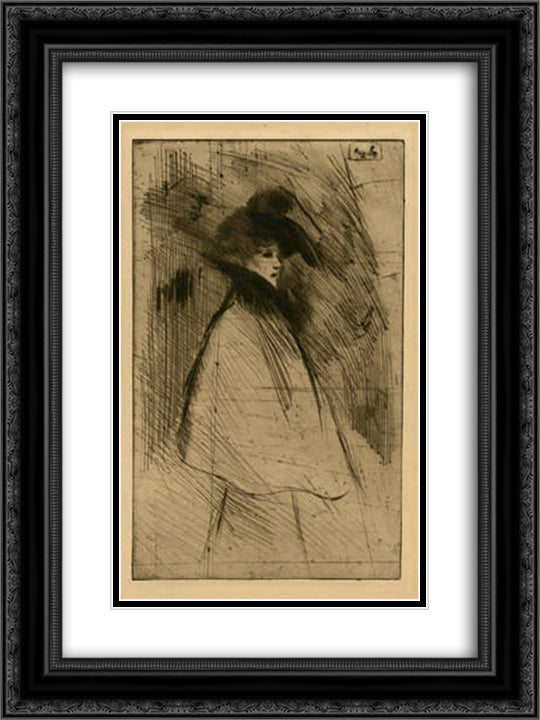La Promeneuse 18x24 Black Ornate Wood Framed Art Print Poster with Double Matting by Steinlen, Theophile