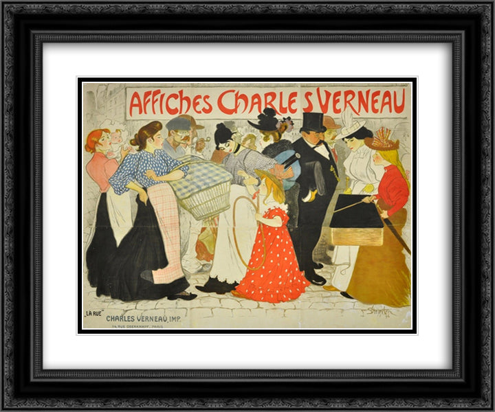 La Rue 24x20 Black Ornate Wood Framed Art Print Poster with Double Matting by Steinlen, Theophile