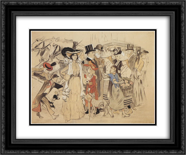 La Rue 24x20 Black Ornate Wood Framed Art Print Poster with Double Matting by Steinlen, Theophile