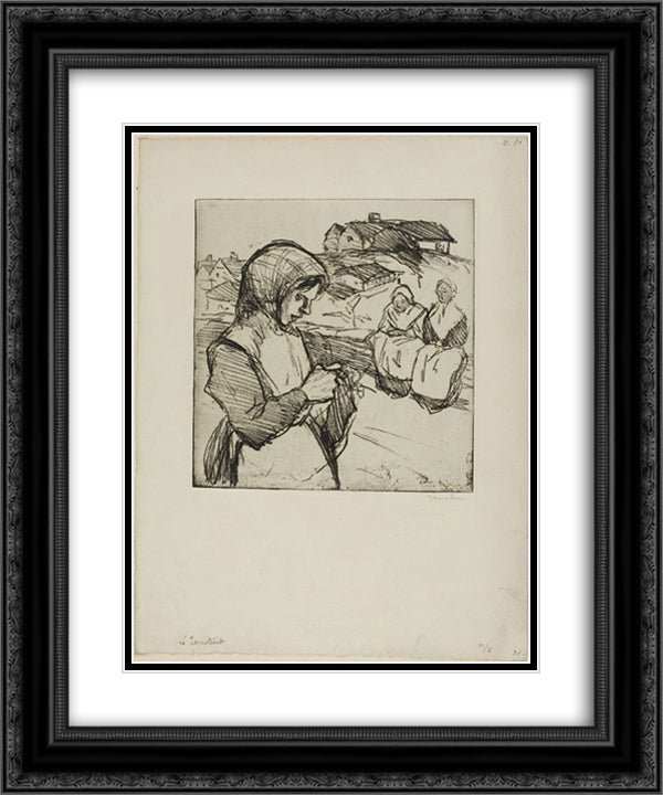 La Tricoteuse 20x24 Black Ornate Wood Framed Art Print Poster with Double Matting by Steinlen, Theophile