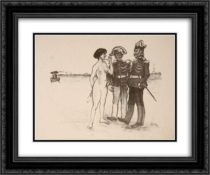 La Verite Et Les Deux Gendarmes 24x20 Black Ornate Wood Framed Art Print Poster with Double Matting by Steinlen, Theophile
