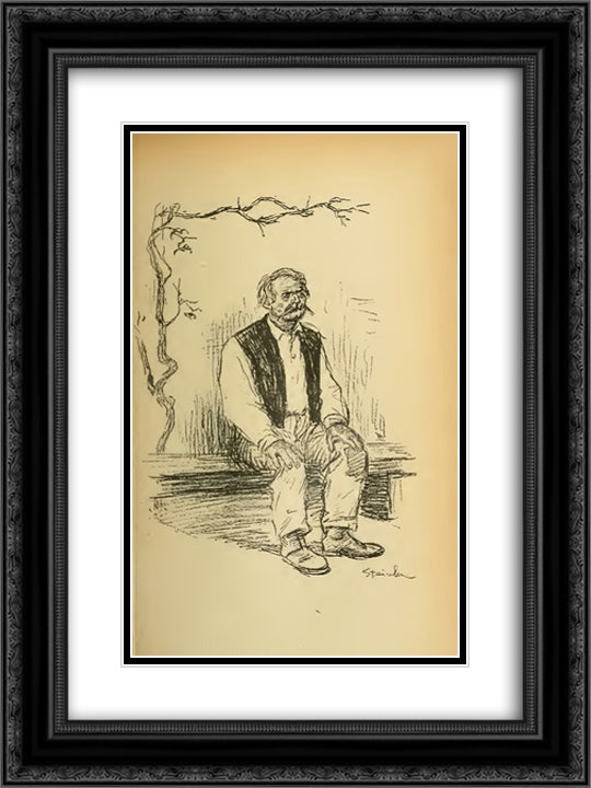 La Vigne Rouge 18x24 Black Ornate Wood Framed Art Print Poster with Double Matting by Steinlen, Theophile