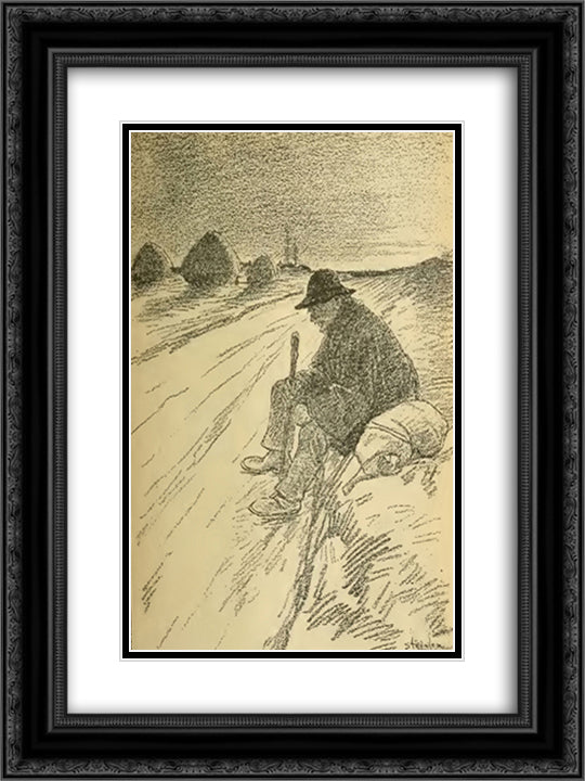 La Voleuse 18x24 Black Ornate Wood Framed Art Print Poster with Double Matting by Steinlen, Theophile