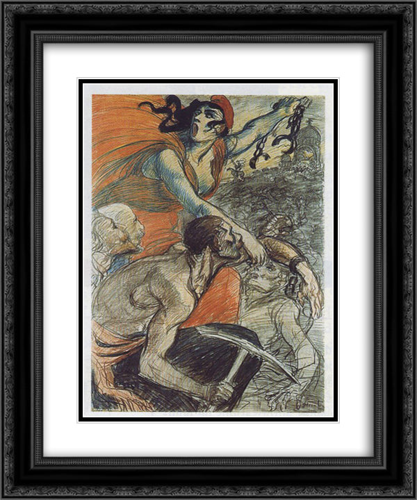 Laliberatrice 20x24 Black Ornate Wood Framed Art Print Poster with Double Matting by Steinlen, Theophile