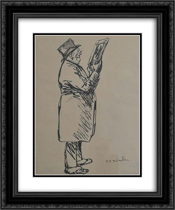 L'Amateur de dessin 20x24 Black Ornate Wood Framed Art Print Poster with Double Matting by Steinlen, Theophile