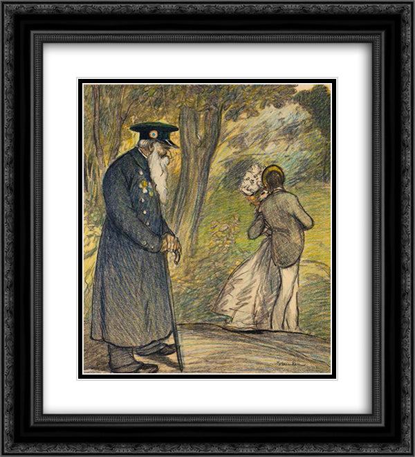 L'Amour Au Vert 20x22 Black Ornate Wood Framed Art Print Poster with Double Matting by Steinlen, Theophile