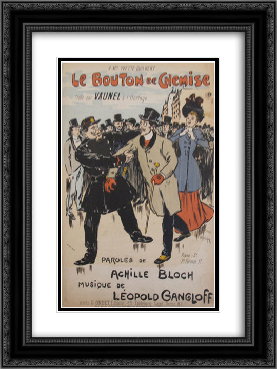 Le Bouton de Chemise 18x24 Black Ornate Wood Framed Art Print Poster with Double Matting by Steinlen, Theophile