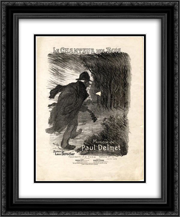 Le Chanteur des Bois 20x24 Black Ornate Wood Framed Art Print Poster with Double Matting by Steinlen, Theophile
