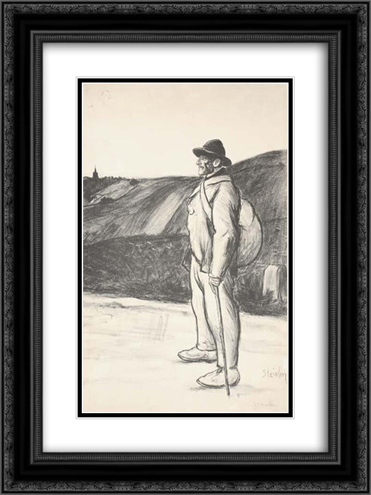 Le Chemineau 18x24 Black Ornate Wood Framed Art Print Poster with Double Matting by Steinlen, Theophile