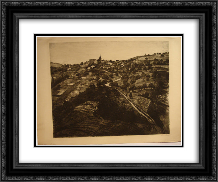 Le Coteau 24x20 Black Ornate Wood Framed Art Print Poster with Double Matting by Steinlen, Theophile