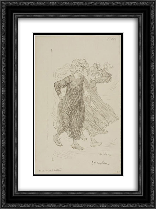Le Coup de Vent 18x24 Black Ornate Wood Framed Art Print Poster with Double Matting by Steinlen, Theophile