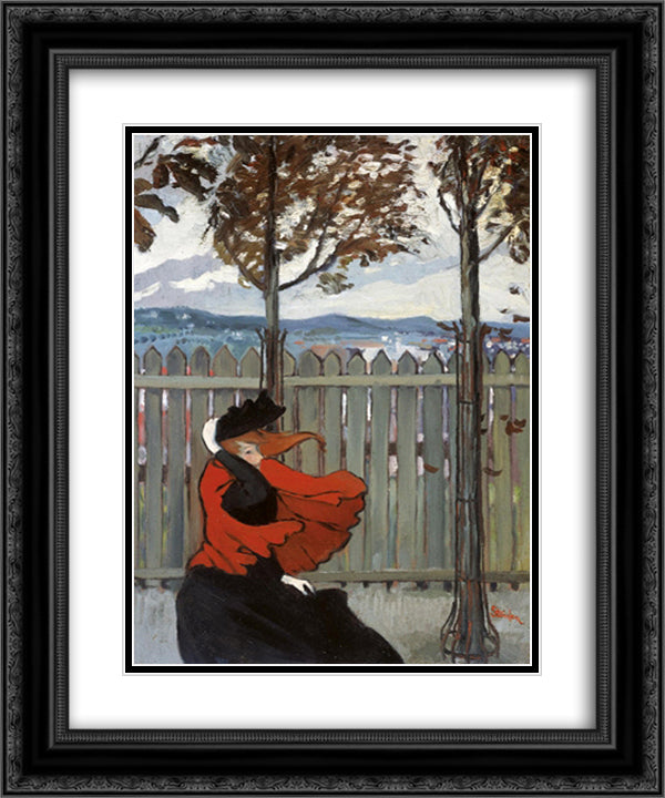 Le Coup de Vent 20x24 Black Ornate Wood Framed Art Print Poster with Double Matting by Steinlen, Theophile