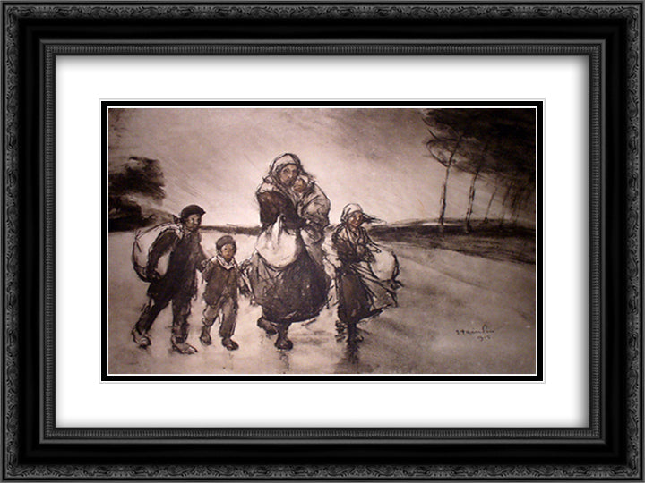 Le Coup de Vent Vers L'Inconnu 24x18 Black Ornate Wood Framed Art Print Poster with Double Matting by Steinlen, Theophile