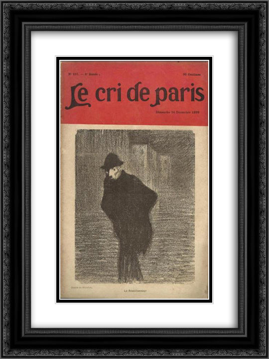 Le Cri de Paris 18x24 Black Ornate Wood Framed Art Print Poster with Double Matting by Steinlen, Theophile