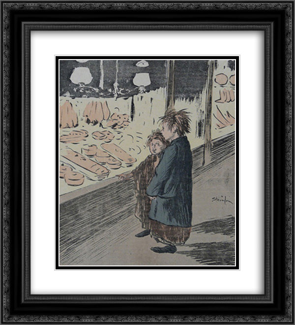 Le Gueux 20x22 Black Ornate Wood Framed Art Print Poster with Double Matting by Steinlen, Theophile