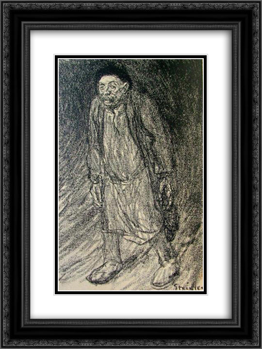 Le Houilleur 18x24 Black Ornate Wood Framed Art Print Poster with Double Matting by Steinlen, Theophile