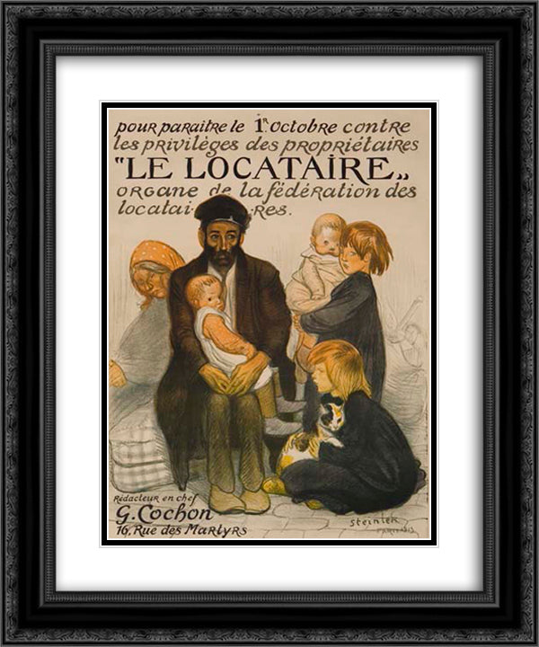 Le Locataire 20x24 Black Ornate Wood Framed Art Print Poster with Double Matting by Steinlen, Theophile