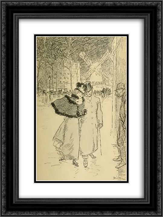 Le Moulin Rouge 18x24 Black Ornate Wood Framed Art Print Poster with Double Matting by Steinlen, Theophile