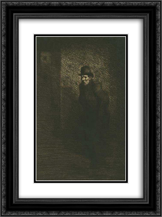 Le Pauvre Here 18x24 Black Ornate Wood Framed Art Print Poster with Double Matting by Steinlen, Theophile