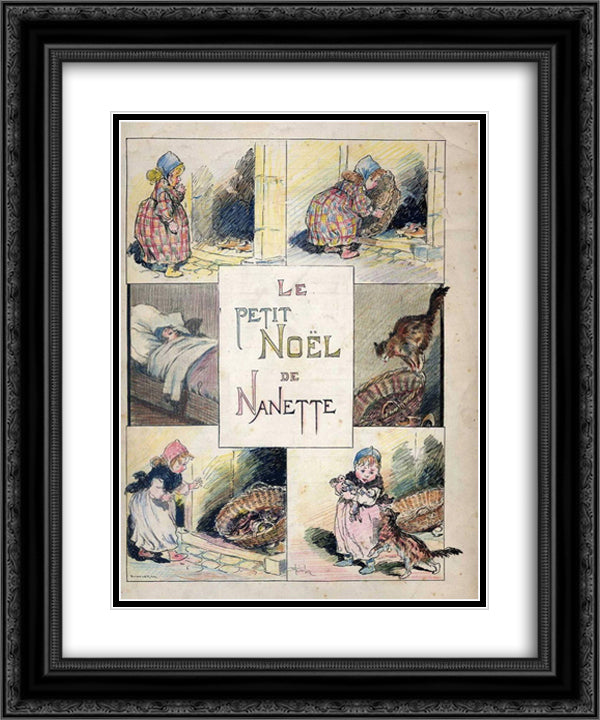 Le Petit Noel de Nanette 20x24 Black Ornate Wood Framed Art Print Poster with Double Matting by Steinlen, Theophile
