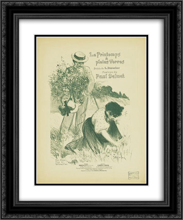 Le Printemps a Pleins Verres 20x24 Black Ornate Wood Framed Art Print Poster with Double Matting by Steinlen, Theophile