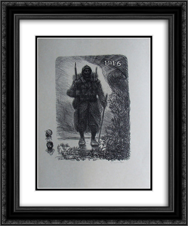 Le soldat 20x24 Black Ornate Wood Framed Art Print Poster with Double Matting by Steinlen, Theophile