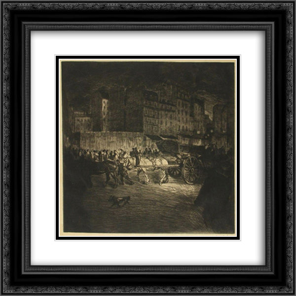 Le Tombereau 20x20 Black Ornate Wood Framed Art Print Poster with Double Matting by Steinlen, Theophile