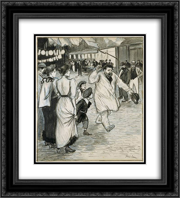 L'Electeur 20x22 Black Ornate Wood Framed Art Print Poster with Double Matting by Steinlen, Theophile