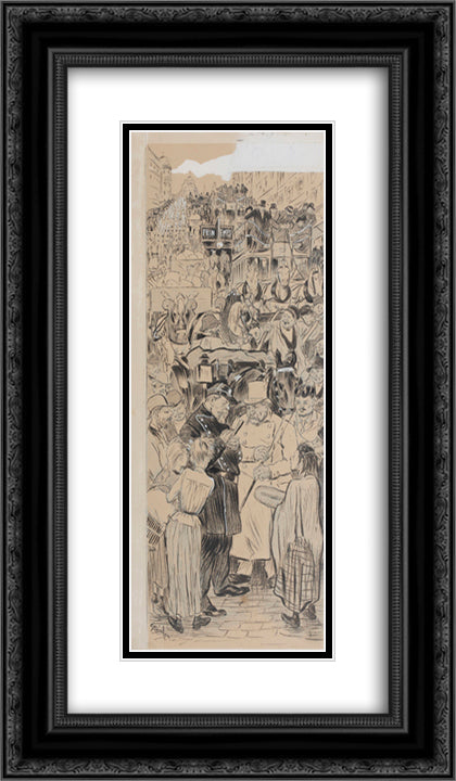 L'Encombrement 14x24 Black Ornate Wood Framed Art Print Poster with Double Matting by Steinlen, Theophile