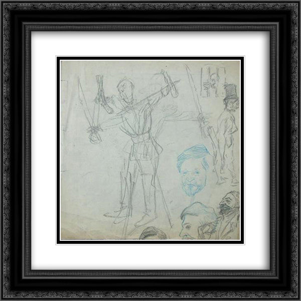 L'Epouvantail-Bourgeois 20x20 Black Ornate Wood Framed Art Print Poster with Double Matting by Steinlen, Theophile