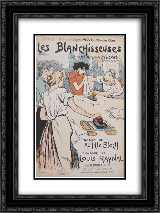 Les Blanchisseuses 18x24 Black Ornate Wood Framed Art Print Poster with Double Matting by Steinlen, Theophile