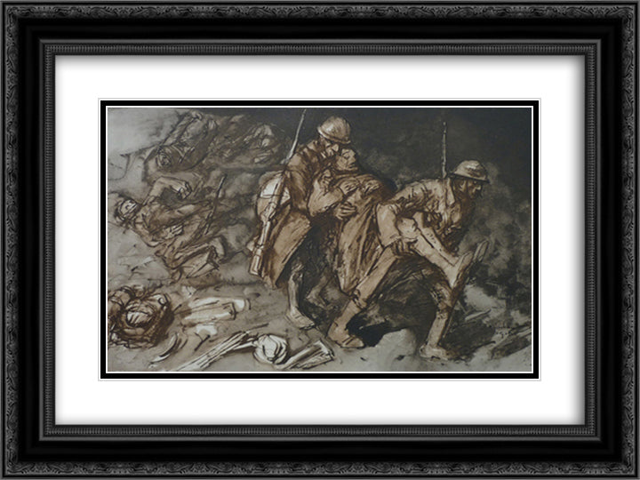 Les Camarades 24x18 Black Ornate Wood Framed Art Print Poster with Double Matting by Steinlen, Theophile