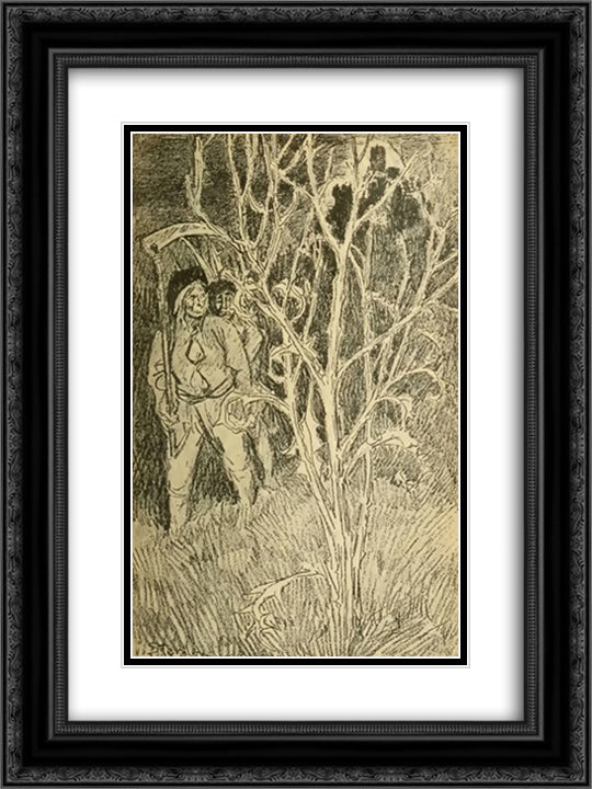 Les Chardons 18x24 Black Ornate Wood Framed Art Print Poster with Double Matting by Steinlen, Theophile
