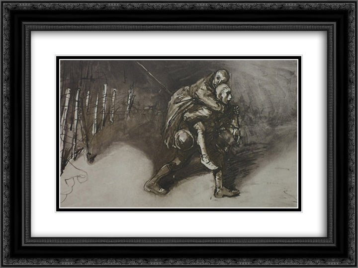 Les Deux Amis 24x18 Black Ornate Wood Framed Art Print Poster with Double Matting by Steinlen, Theophile