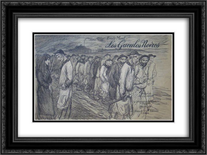 Les Geules Noires 24x18 Black Ornate Wood Framed Art Print Poster with Double Matting by Steinlen, Theophile