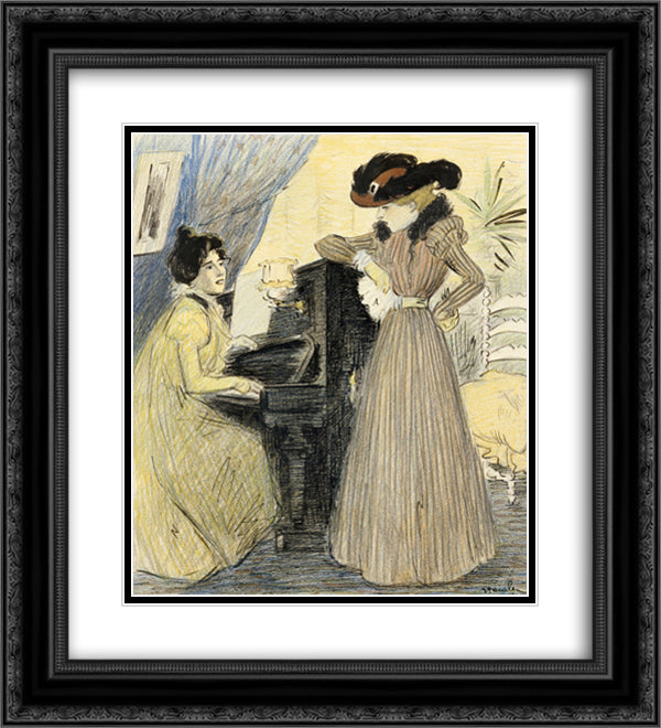 Les Grands Douleurs 20x22 Black Ornate Wood Framed Art Print Poster with Double Matting by Steinlen, Theophile