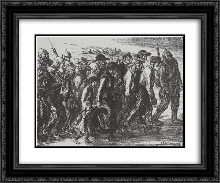 Les Internes - Entree Dans Les Geoles Allemandes 24x20 Black Ornate Wood Framed Art Print Poster with Double Matting by Steinlen, Theophile