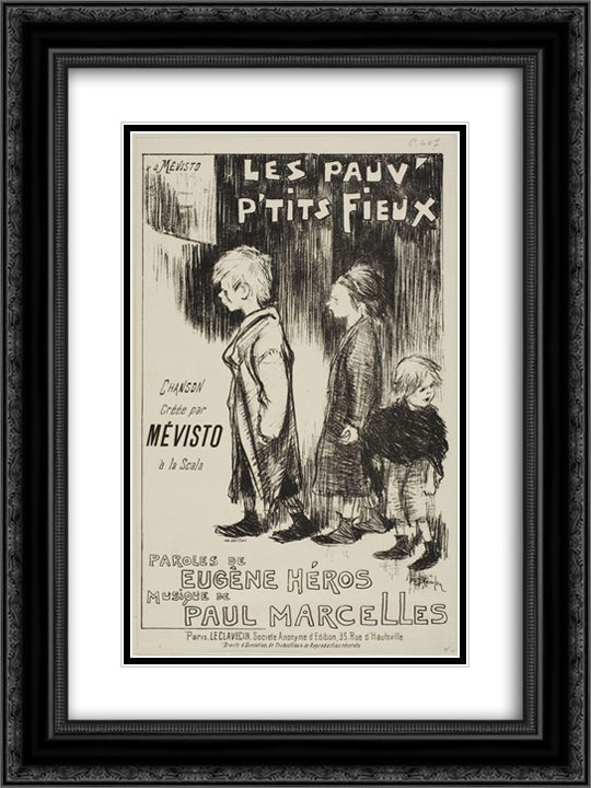 Les Pauv - Petits Fieux 18x24 Black Ornate Wood Framed Art Print Poster with Double Matting by Steinlen, Theophile