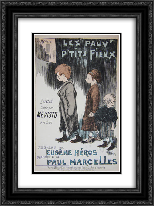 Les Pauv- Petits Fieux 18x24 Black Ornate Wood Framed Art Print Poster with Double Matting by Steinlen, Theophile